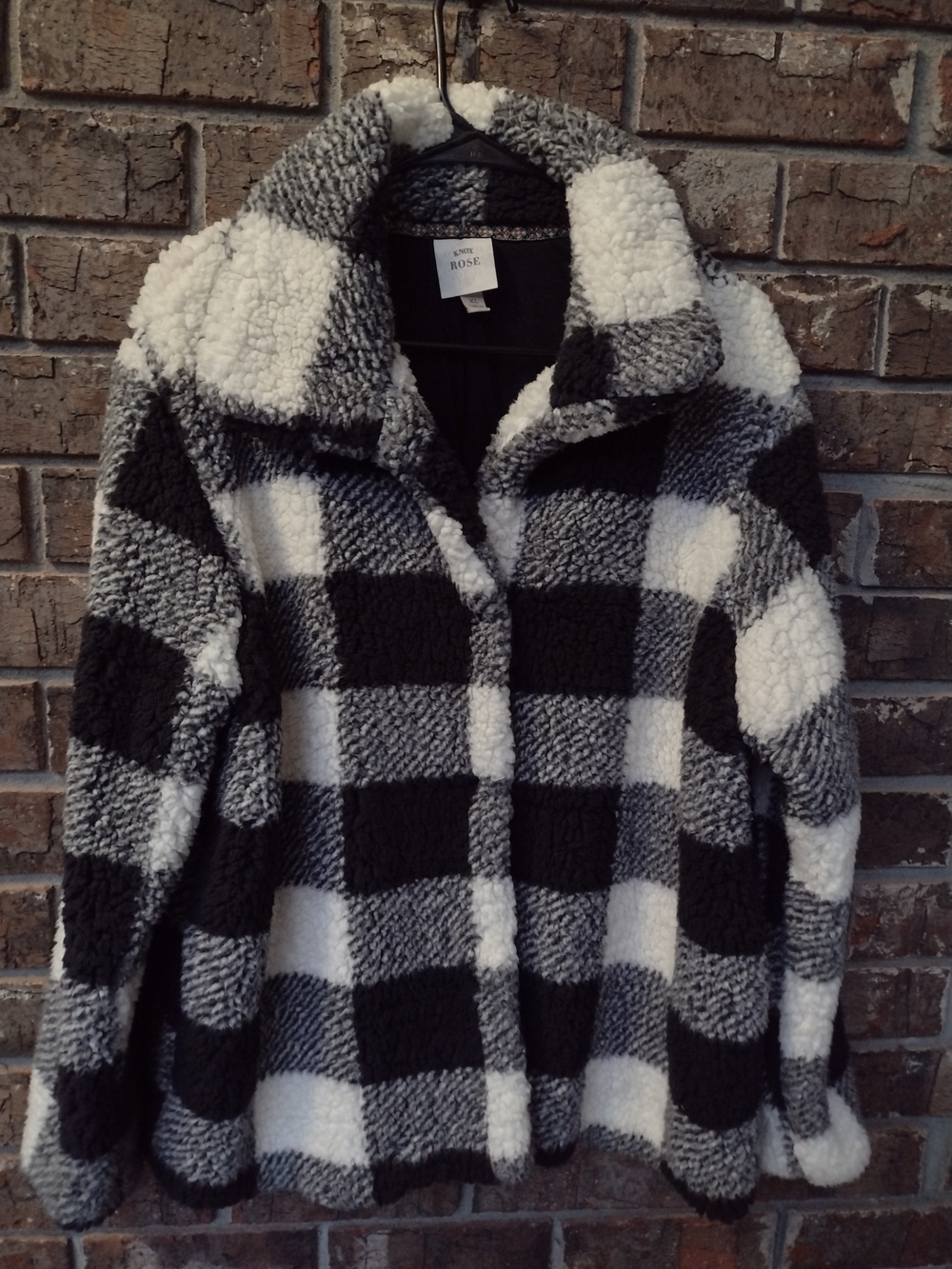 Knox Rose Sherpa Jacket Women's XL Black & White Buffalo Plaid Lined Pocket Warm